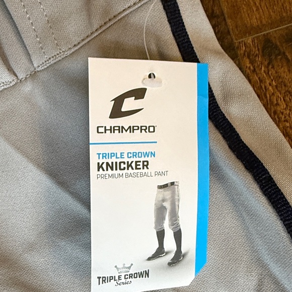 NWT!  Champro men’s gray baseball knickers with navy stripe, men’s size small - Picture 4 of 10